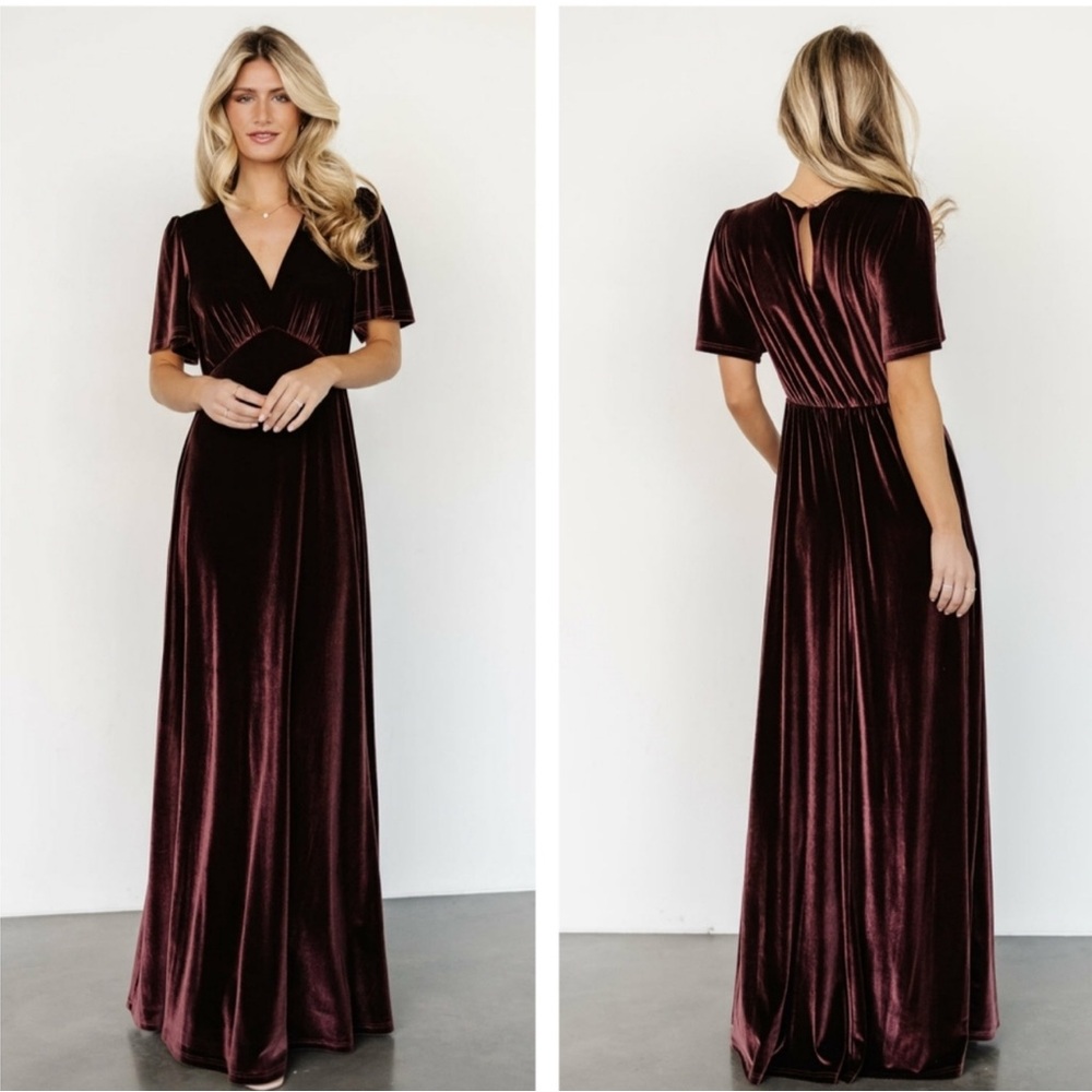 Baltic Born NWT Women’s XL Velvet Maxi Dress in Rich Bronze Short sleeve V-Neck